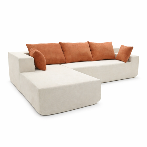 Canapé angle fixe Luna 3 places design Blanc Orange gauche