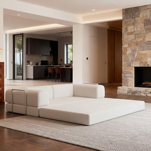 Canapé Kaia Convertible Compressé Salon Séjour Dépliable 2 places Blanc Vert