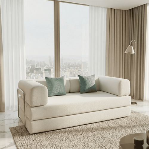 Canapé Kaia Convertible Compressé Salon Séjour Dépliable 2 places Blanc Vert