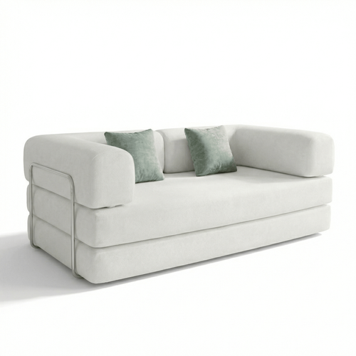 Canapé Kaia Convertible Compressé Salon Séjour Dépliable 2 places Blanc Vert