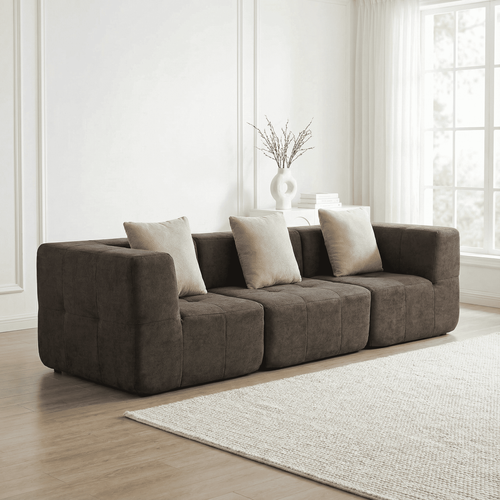 Canapé fixe compressé Eden Simple 3 places Marron Beige