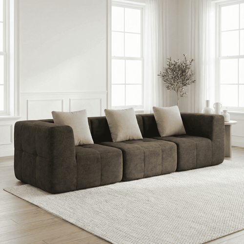 Canapé fixe compressé Eden Simple 3 places Marron Beige