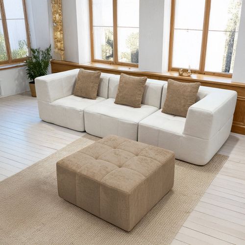 Canapé modulable compressé convertible Eden Complet 3 places Blanc Beige
