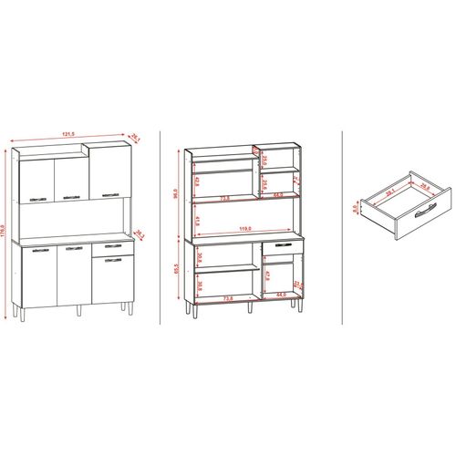 Buffet De Cuisine 6 Portes 1 Tiroir Chêne Et Gris Largeur 122 Cm