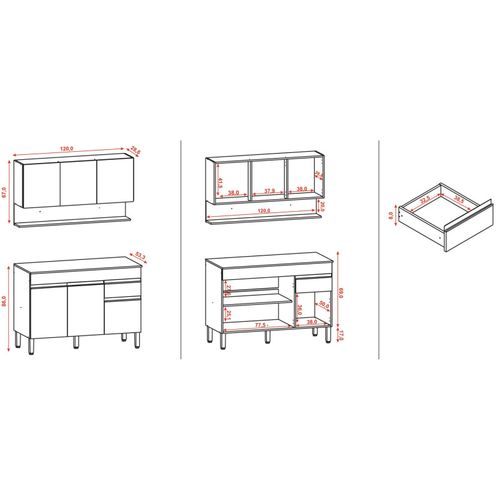 Cuisine Equipée 6 Portes 1 Tiroir Chêne Et Blanc 9 Niches L 120 H 200 P 53.3 Cm