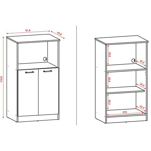 Armoire Micro-onde 2 Portes Chêne Et Blanc 3 Niches Orion L61 H110.6 P45.8 Cm