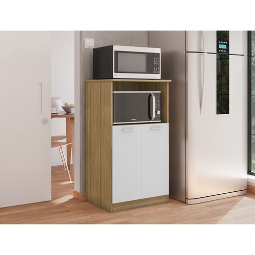 Armoire Micro-onde 2 Portes Chêne Et Blanc 3 Niches Orion L61 H110.6 P45.8 Cm