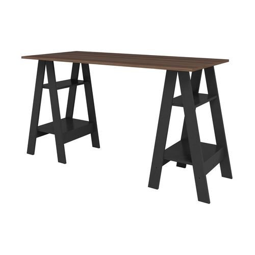 Bureau 2 Tréteaux 4 Niches Noir Et Châtaignier L 135 H 75 P 60 Cm