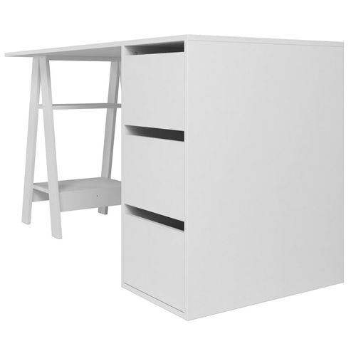 Bureau Tréteau Et Caisson 3 Tiroirs Blanc 2 Niches L 135 H 75 P 60 Cm