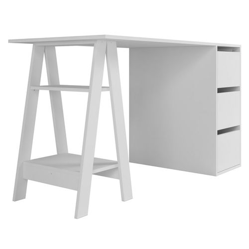 Bureau Tréteau Et Caisson 3 Tiroirs Blanc 2 Niches L 135 H 75 P 60 Cm