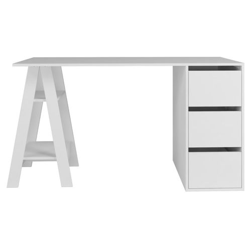Bureau Tréteau Et Caisson 3 Tiroirs Blanc 2 Niches L 135 H 75 P 60 Cm