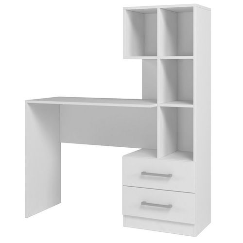 Bureau Et Bibliothèque Intégrée 2 Tiroirs 6 Niches Blancs L 108.3 H 130 P 40 Cm