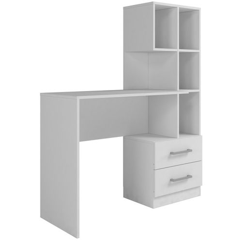 Bureau Et Bibliothèque Intégrée 2 Tiroirs 6 Niches Blancs L 108.3 H 130 P 40 Cm