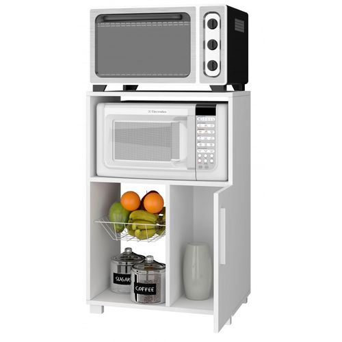 Desserte De Cuisine Micro-onde Blanche 1 Porte 1 Panier Métal