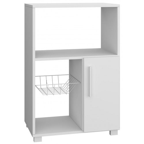 Desserte De Cuisine Micro-onde Blanche 1 Porte 1 Panier Métal