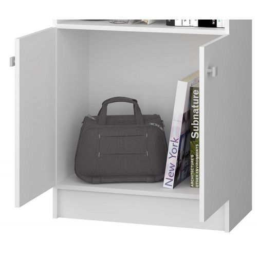 Bibliothèque 2 Portes Blanche 5 Niches L 61.5 H 182.5 P 30.5 Cm