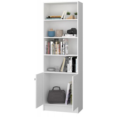 Bibliothèque 2 Portes Blanche 5 Niches L 61.5 H 182.5 P 30.5 Cm