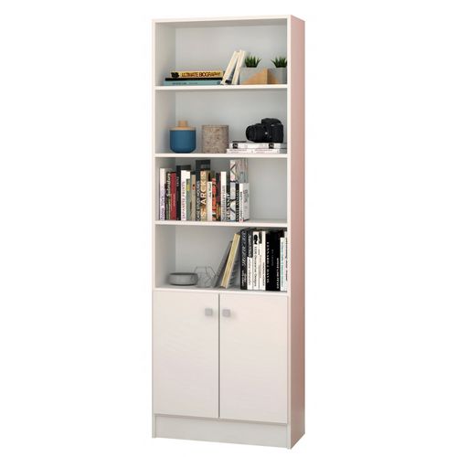 Bibliothèque 2 Portes Blanche 5 Niches L 61.5 H 182.5 P 30.5 Cm