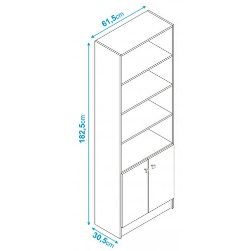 Bibliothèque 2 Portes Blanche 5 Niches L 61.5 H 182.5 P 30.5 Cm