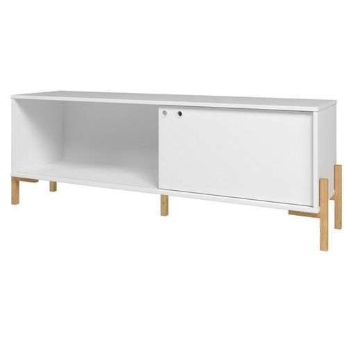 Meuble TV 65 Pouces Blanc 1 Porte Coulissante 2 Niches