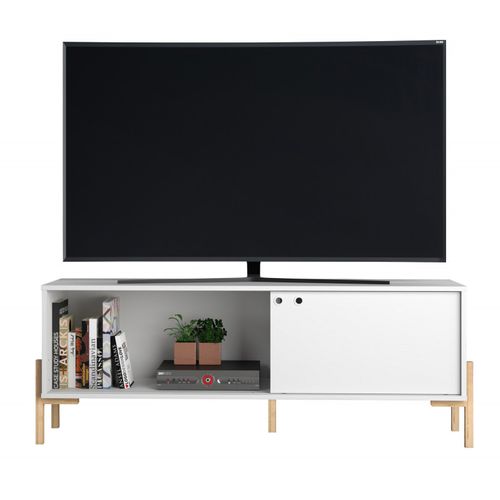 Meuble TV 65 Pouces Blanc 1 Porte Coulissante 2 Niches