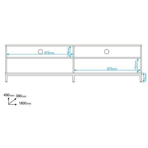 Meuble TV 70 Pouces 2 Abattants 4 Niches Blanc Pieds Métal L 180 H 49 P 38 Cm