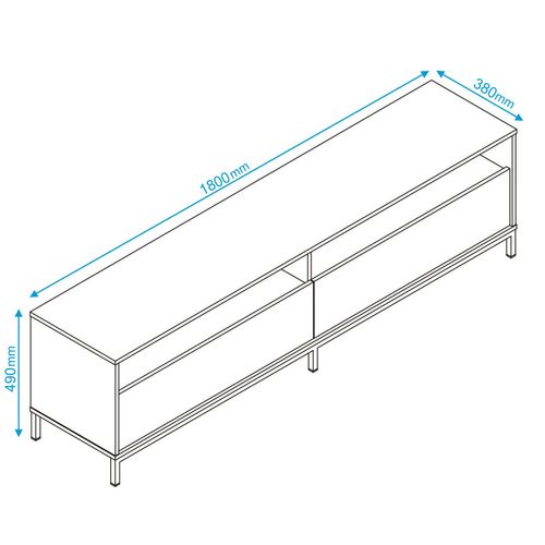 Meuble TV 70 Pouces 2 Abattants 4 Niches Blanc Pieds Métal L 180 H 49 P 38 Cm