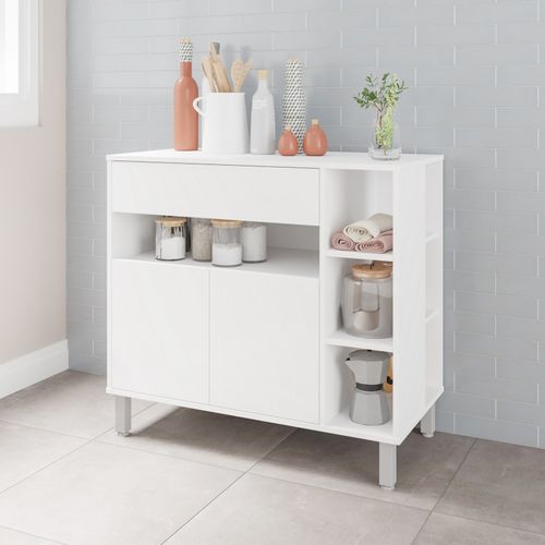 Meuble De Cuisine 2 Portes 1 Tiroir 5 Niches Blanc 90 Cm