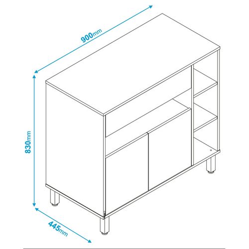 Meuble De Cuisine 2 Portes 1 Tiroir 5 Niches Blanc 90 Cm