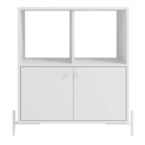 Buffet Armoire 2 Portes 4 Niches Blanc Sur Pieds Métal Ronds L 74.5 H 79 P 35 Cm