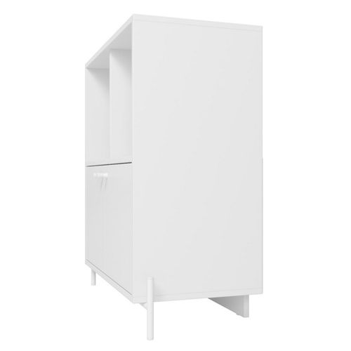 Buffet Armoire 2 Portes 4 Niches Blanc Sur Pieds Métal Ronds L 74.5 H 79 P 35 Cm
