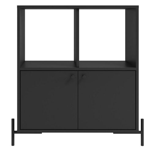 Buffet Armoire 2 Portes 4 Niches Noir Sur Pieds Métal Ronds L 74.5 H 79 P 35 Cm