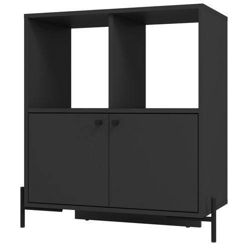 Buffet Armoire 2 Portes 4 Niches Noir Sur Pieds Métal Ronds L 74.5 H 79 P 35 Cm