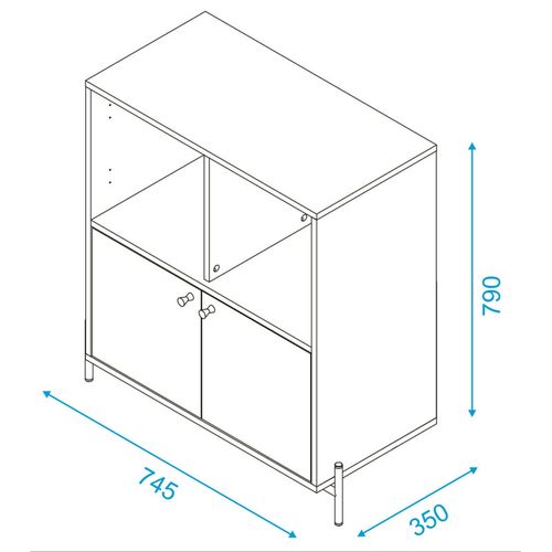 Buffet Armoire 2 Portes 4 Niches Noir Sur Pieds Métal Ronds L 74.5 H 79 P 35 Cm