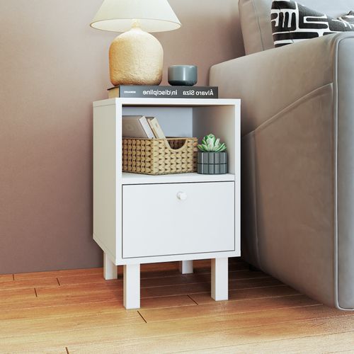 Chevet Blanc 1 Porte 2 Niches Blanc Sur Pieds