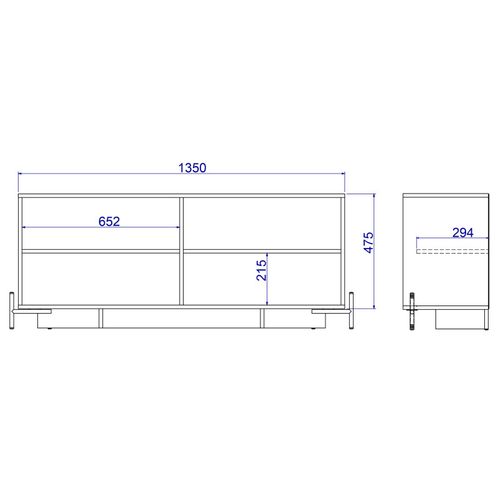 Meuble TV Bar 60 Pouces Blanc 1 Porte 4 Niches Pieds Métal Ronds L 142 H 56 P 35 Cm