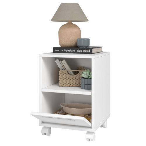 Chevet Blanc 1 Porte 2 Niches Blanc Sur Roulettes