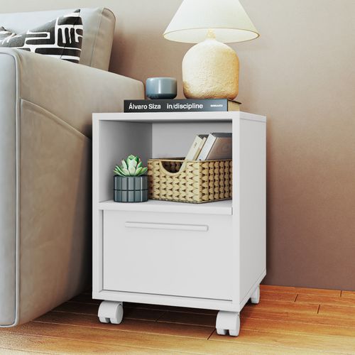 Chevet Blanc 1 Porte 2 Niches Blanc Sur Roulettes