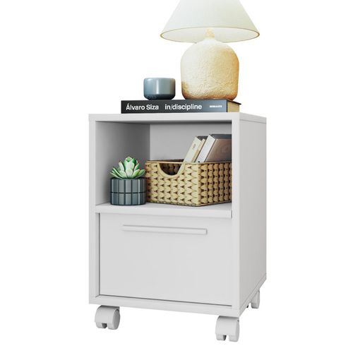 Chevet Blanc 1 Porte 2 Niches Blanc Sur Roulettes