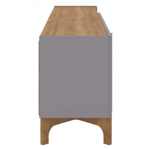 Meuble TV 72 Pouces Gris Et Chêne 2 Portes Coulis. 5 Niches L 203 H 59.5 P 40 Cm