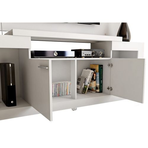 Meuble TV 55 Pouces Blanc 5 Niches Roulettes L 173 H 160.5 P 38.5 Cm