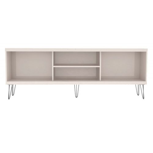 Meuble TV 72 Pouces Blanc Et Chêne 4 Niches 2 Portes Coulis. L 180 H 65 P 33 Cm