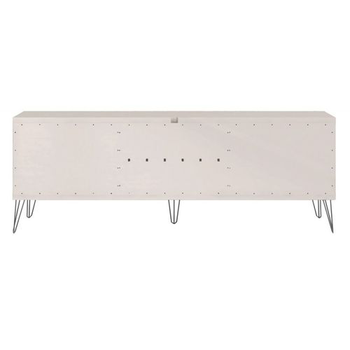 Meuble TV 72 Pouces Blanc Et Chêne 4 Niches 2 Portes Coulis. L 180 H 65 P 33 Cm