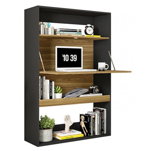 Meuble Secrétaire - Bar Noir Et Chêne 4 Niches L 90 H 140.5 P 36 Cm