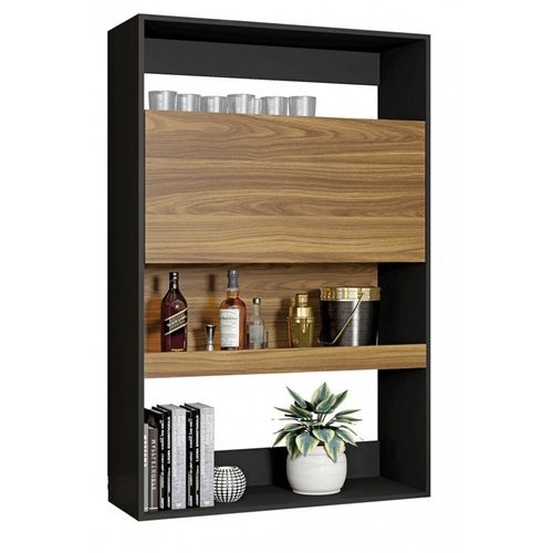 Meuble Secrétaire - Bar Noir Et Chêne 4 Niches L 90 H 140.5 P 36 Cm