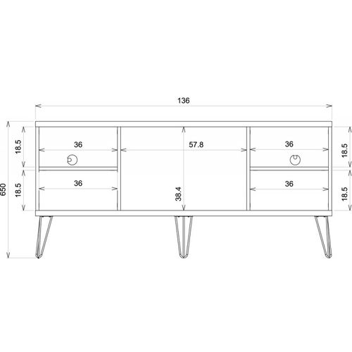 Meuble TV 55 Pouces Pieds Métal Blanc Ecru Chêne L 136 H 62 P 36 Cm