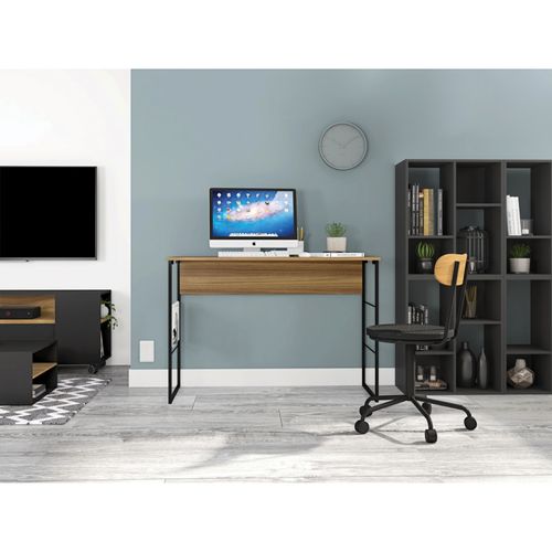 Bureau Plateau Miel Pieds Métalliques Noirs L 120 H 75 P 45 Cm