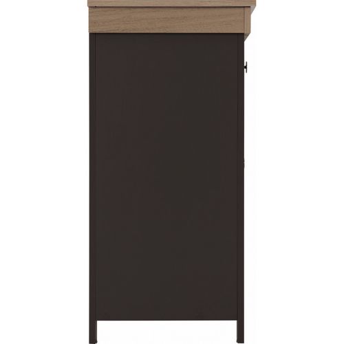 Buffet Bas 2 Portes 1 Tiroir Chêne Et Gris Corniche L 88 H 81.5 P 39.7 Cm
