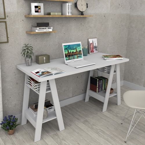 Bureau 2 Tréteaux Blanc 4 Etagères