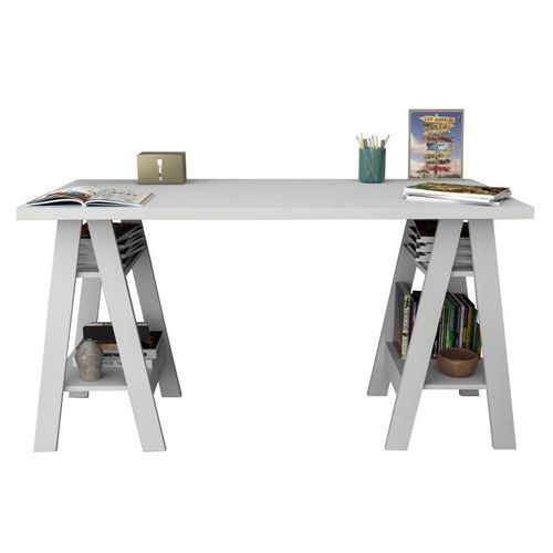 Bureau 2 Tréteaux Blanc 4 Etagères